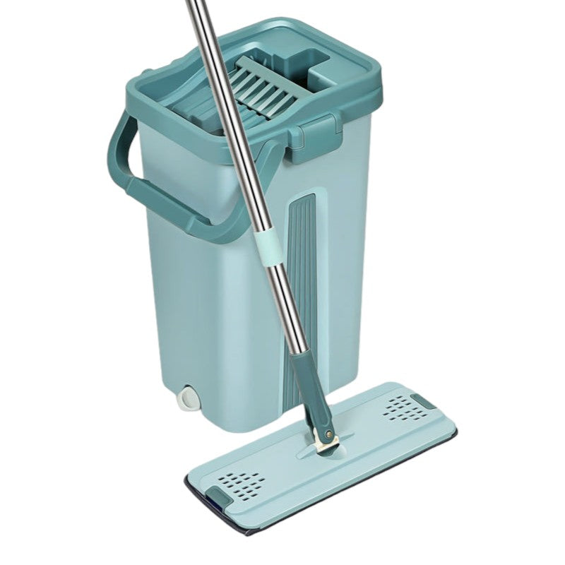 JC Jorden Mop en emmer met wringerset, handsfree platte dweil en emmer, inclusief 3 wasbare microvezelpads, nat en droog gebruik, reinigingssysteem voor alle vloertypen en ramen