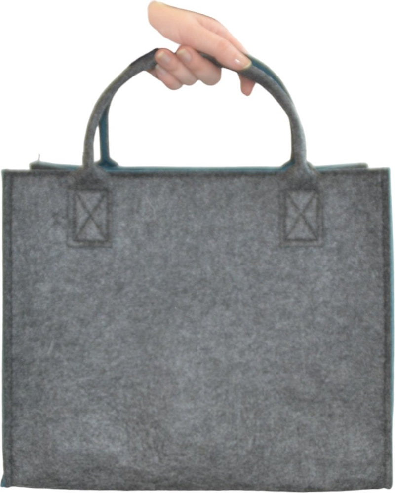 Boodschappentas Vilt - Grijs / Licht Blauw - 35 x 20 x 28 cm - Vilten tas - Stevige tas - Goodiebag - Shopper - Handtas