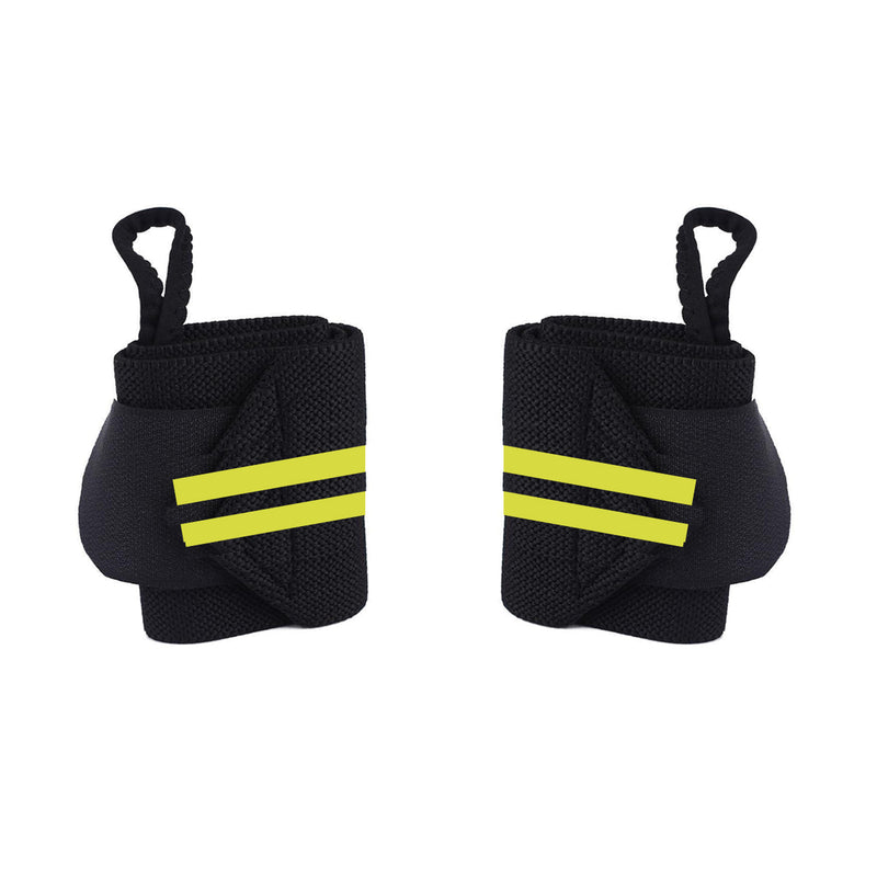 Fitness / Crossfit Polsband - 2 stuks - Geel / Zwart - Polsbandage Wrist Support Wraps - Pols Bandage Band - Bodybuilding Support - Gewichthef Straps - Krachttraining Lifting Workout Straps