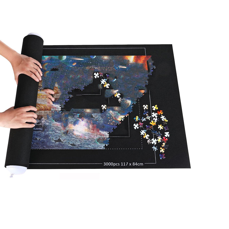 Puzzlematte - 150 cm x 100 cm - Schwarz - Rollbar - Zusammenklappbare Puzzlematte - Puzzlematte