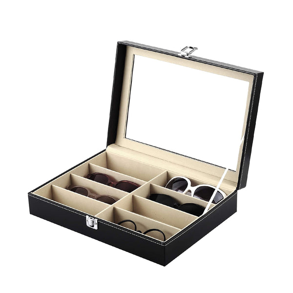 Zonnebrillen opberg box voor 8 brillen - Zwart - 33,5 x 24,5 x 8,5 cm - Zonnebrillen Organizer - Opbergdoos voor Zonnebrillen
