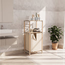 FixWood Houten Wasmand met Opbergplanken – Opbergrek met 2 Niveaus – Badkamer & Slaapkamer – Stijlvol & Stevig – Naturel