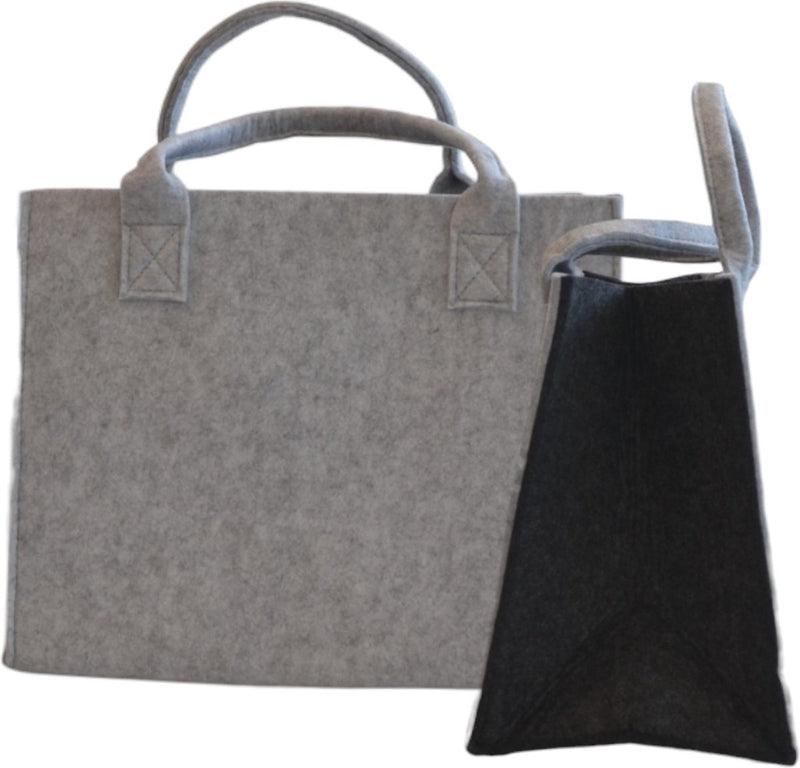 Einkaufstasche Filz - Grau / Schwarz - 35 x 20 x 28 cm - Filztasche - Stabile Tasche - Goodie Bag - Shopper - Handtasche