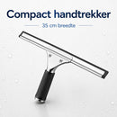 Raamtrekker 35 cm – Douchewisser – Wisser voor Douche, Ramen, Spiegel en Autoruit – RVS Glaswisser – Siliconen Raamwisser – Handtrekker – Douchetrekker Zwart/Zilver - Trekker