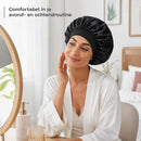 Satijnen Slaapmuts XL - Dubbelzijdig Satijn - Bonnet voor Krullen, Lang Haar & Vlechten - Extra Groot - Inclusief Haarborstel - Zwart