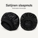 Satijnen Slaapmuts XL - Dubbelzijdig Satijn - Bonnet voor Krullen, Lang Haar & Vlechten - Extra Groot - Inclusief Haarborstel - Zwart