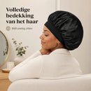 Satijnen Slaapmuts XL - Dubbelzijdig Satijn - Bonnet voor Krullen, Lang Haar & Vlechten - Extra Groot - Inclusief Haarborstel - Zwart
