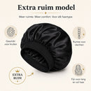Satijnen Slaapmuts XL - Dubbelzijdig Satijn - Bonnet voor Krullen, Lang Haar & Vlechten - Extra Groot - Inclusief Haarborstel - Zwart