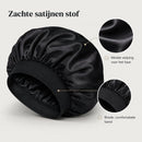 Satijnen Slaapmuts XL - Dubbelzijdig Satijn - Bonnet voor Krullen, Lang Haar & Vlechten - Extra Groot - Inclusief Haarborstel - Zwart