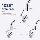Kraanverlengstuk 1080° Draaibaar – Waterbesparende Kraan Opzetstuk – 2 Waterstanden – M22 Binnendraad & M24 Buitendraad – Universeel voor Keuken- en Badkamerkraan – Chroom