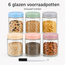 Overnight Oats Beker - Glazen Voorraadpotten Set – 6x 480 ml – Luchtdichte Bewaarpotten – Inclusief Marker – Glazen Potten met Deksel – Meal Prep – Keuken Organizer