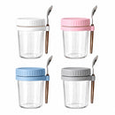 Overnight Oats Potjes Glas – Set van 4 – 400 ml – Inclusief Lepels – Meal Prep Potjes – Yoghurt Bekers met Deksel – To Go Ontbijtpotjes