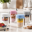 Overnight Oats Potjes Glas – Set van 4 – 400 ml – Inclusief Lepels – Meal Prep Potjes – Yoghurt Bekers met Deksel – To Go Ontbijtpotjes