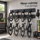 Fietsenrek Muur voor 4 Fietsen – Fiets Ophangsysteem Wand – Fietshouder met Rails & 8 Haken – Fiets Muurbeugel voor Garage en Schuur – Zwart