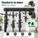Fietsenrek Muur voor 4 Fietsen – Fiets Ophangsysteem Wand – Fietshouder met Rails & 8 Haken – Fiets Muurbeugel voor Garage en Schuur – Zwart