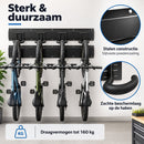 Fietsenrek Muur voor 4 Fietsen – Fiets Ophangsysteem Wand – Fietshouder met Rails & 8 Haken – Fiets Muurbeugel voor Garage en Schuur – Zwart