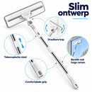 Raamwisser met Telescopische Steel – 2-in-1 Raamreiniger met Microvezel Inwasser – Uitschuifbaar 87-145 cm – 30 cm Wisser – Draaibare Kop