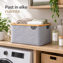 Wasmand 45 Liter – Opvouwbare Wasmand met Bamboe Rand – Wasmand Groot met Handgrepen – Stoffen Opbergmand voor Wasgoed, 