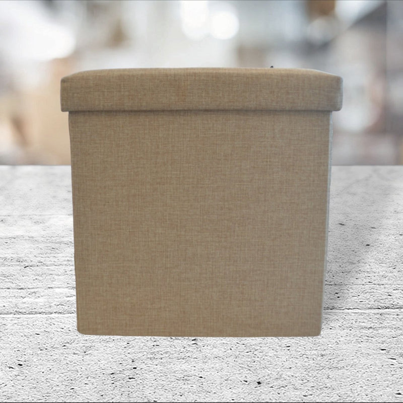 Pouf mit Stauraum – Beige – 40 x 40 cm – Aufbewahrungskorb mit Deckel – faltbarer Pouf