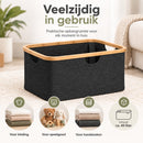 Wasmand 45 Liter – Opvouwbare Wasmand met Bamboe Rand – Wasmand Groot met Handgrepen – Stoffen Opbergmand voor Wasgoed, 