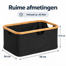 Wasmand 45 Liter – Opvouwbare Wasmand met Bamboe Rand – Wasmand Groot met Handgrepen – Stoffen Opbergmand voor Wasgoed, 