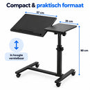 Laptoptafel Verrijdbaar – In Hoogte Verstelbare Laptopstandaard – Kantelbaar Werkblad met Zijtafel – Mobiele Bedtafel op