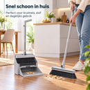 Bezem en Stoffer en Blik met Lange Steel – 4-in-1 Schoonmaakset – Staand Stofblik met Schoonmaaktanden – Vloerborstel me