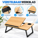 Laptoptafel voor Bed & Bank – Inklapbare Bedtafel met Verstelbaar Werkblad – Bekerhouder & Zijblad – Laptopstandaard van