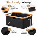 Wasmand 45 Liter – Opvouwbare Wasmand met Bamboe Rand – Wasmand Groot met Handgrepen – Stoffen Opbergmand voor Wasgoed, 