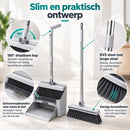 Bezem en Stoffer en Blik met Lange Steel – 4-in-1 Schoonmaakset – Staand Stofblik met Schoonmaaktanden – Vloerborstel me