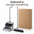 Bezem en Stoffer en Blik met Lange Steel – 4-in-1 Schoonmaakset – Staand Stofblik met Schoonmaaktanden – Vloerborstel me