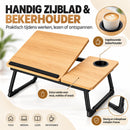 Laptoptafel voor Bed & Bank – Inklapbare Bedtafel met Verstelbaar Werkblad – Bekerhouder & Zijblad – Laptopstandaard van
