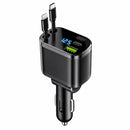 5-in-1 Autolader – USB-C & Lightning Kabel Ingebouwd – 2x USB-C + USB-A – 12V/24V – Digitale Spanningsmeter – Autolader 