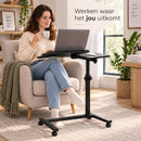 Laptoptafel Verrijdbaar – In Hoogte Verstelbare Laptopstandaard – Kantelbaar Werkblad met Zijtafel – Mobiele Bedtafel op