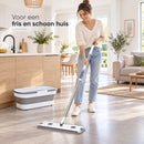 Dweilset met Emmer – Vlakmop met Opvouwbare Emmer – 360° Draaibare Mop – Telescopische Steel 127 cm – Inclusief 2 Microv