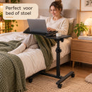 Laptoptafel Verrijdbaar – In Hoogte Verstelbare Laptopstandaard – Kantelbaar Werkblad met Zijtafel – Mobiele Bedtafel op