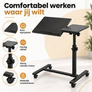 Laptoptafel Verrijdbaar – In Hoogte Verstelbare Laptopstandaard – Kantelbaar Werkblad met Zijtafel – Mobiele Bedtafel op