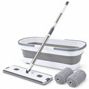 Dweilset met Emmer – Vlakmop met Opvouwbare Emmer – 360° Draaibare Mop – Telescopische Steel 127 cm – Inclusief 2 Microv