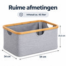 Wasmand 45 Liter – Opvouwbare Wasmand met Bamboe Rand – Wasmand Groot met Handgrepen – Stoffen Opbergmand voor Wasgoed, 