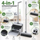 Bezem en Stoffer en Blik met Lange Steel – 4-in-1 Schoonmaakset – Staand Stofblik met Schoonmaaktanden – Vloerborstel me