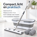 Dweilset met Emmer – Vlakmop met Opvouwbare Emmer – 360° Draaibare Mop – Telescopische Steel 127 cm – Inclusief 2 Microv