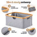Wasmand 45 Liter – Opvouwbare Wasmand met Bamboe Rand – Wasmand Groot met Handgrepen – Stoffen Opbergmand voor Wasgoed, 