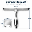 Douchewisser RVS – Raamwisser voor Douche, Glas & Tegels – 25,5 cm Brede Wisser – Inclusief Zelfklevende Ophanghaak – Zi