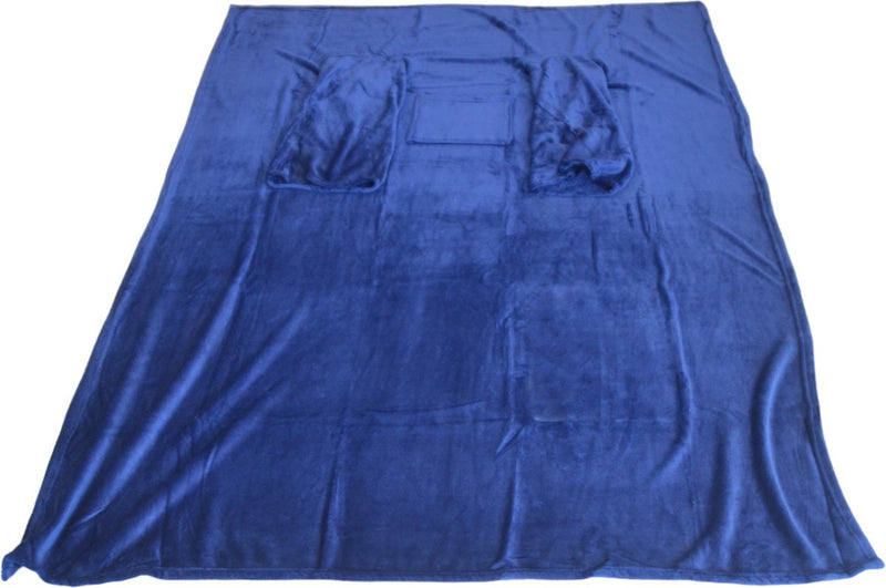Woondeken met Mouwen - Blauw - 145 x 195 cm - Extra Zacht - Bankkleed - Plaid - Bankplaid - Knuffeldeken