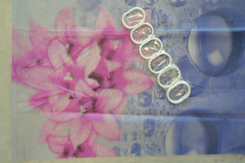 Duschvorhang – Modell Blau/Rosa – 200 cm x 180 cm – inklusive Ringe – Polyester – Badevorhang