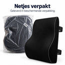 Rugsteun voor Bureaustoel & Auto – Rugkussen met Traagschuim – Lendensteun met Verstelbare Band – 45 x 28 x 12 cm – Zwart