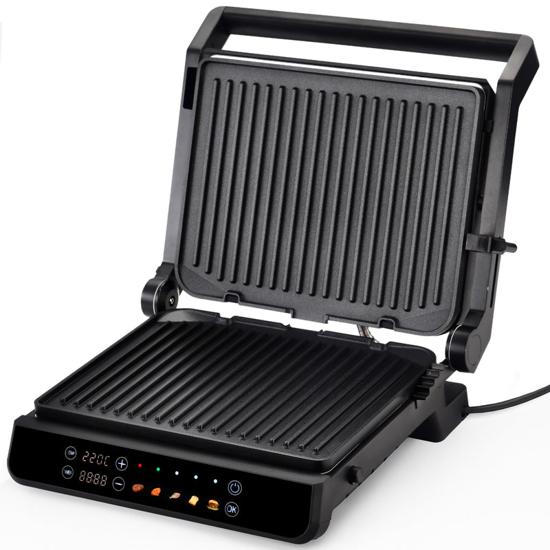 Chefino Forza Digitale Contactgrill - XL - 2000W - PFAS-vrij, uitneembare platen & 5 kookstanden - Groot Formaat - Tosti ijzer - Panini maken - Grill Apparaat - 180 graden uitklapbaar - Tosti Apparaat