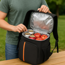 Rugzak Koeltas 30L – Waterdichte Koelrugzak met Isolatie – Ideaal voor Strand, Picknick & Outdoor – Lichtgewicht en Comfortabel – Zwart met Oranje Streep
