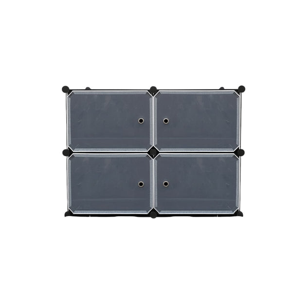 Schoenenkast – 4 Vakken – 81 x 65 cm – Stijlvol & Ruimtebesparend – Kunststof Opbergkast met Deurtjes – Zwart/Grijs