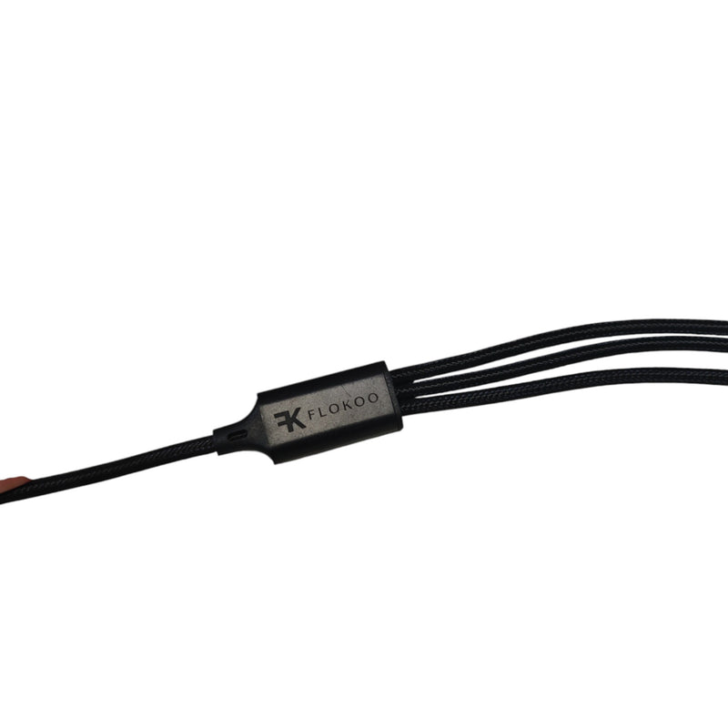 FLOKOO 3-in-1 USB Kabel – 1 meter – Snelladen & Dataoverdracht – USB naar USB-C / Micro-USB / Lightning – Nylon Gevlochten – Zwart